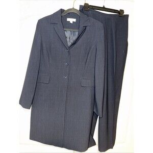 DressBarn Women 10 Blazer Suit Set Pants LongLength Jacket Navy Lined Office EUC